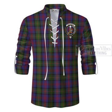 MacLennan (McLennan) Tartan Ghillie Kilt Shirt with Family Crest and Bearded Skull Holding Bottles of Whiskey