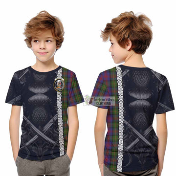 MacLennan (McLennan) Tartan Kid T-Shirt with Family Crest Cross Sword Thistle Celtic Vibes