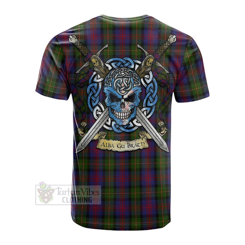 Tartan Vibes Clothing MacLennan (McLennan) Tartan Cotton T-shirt with Family Crest Celtic Skull Style