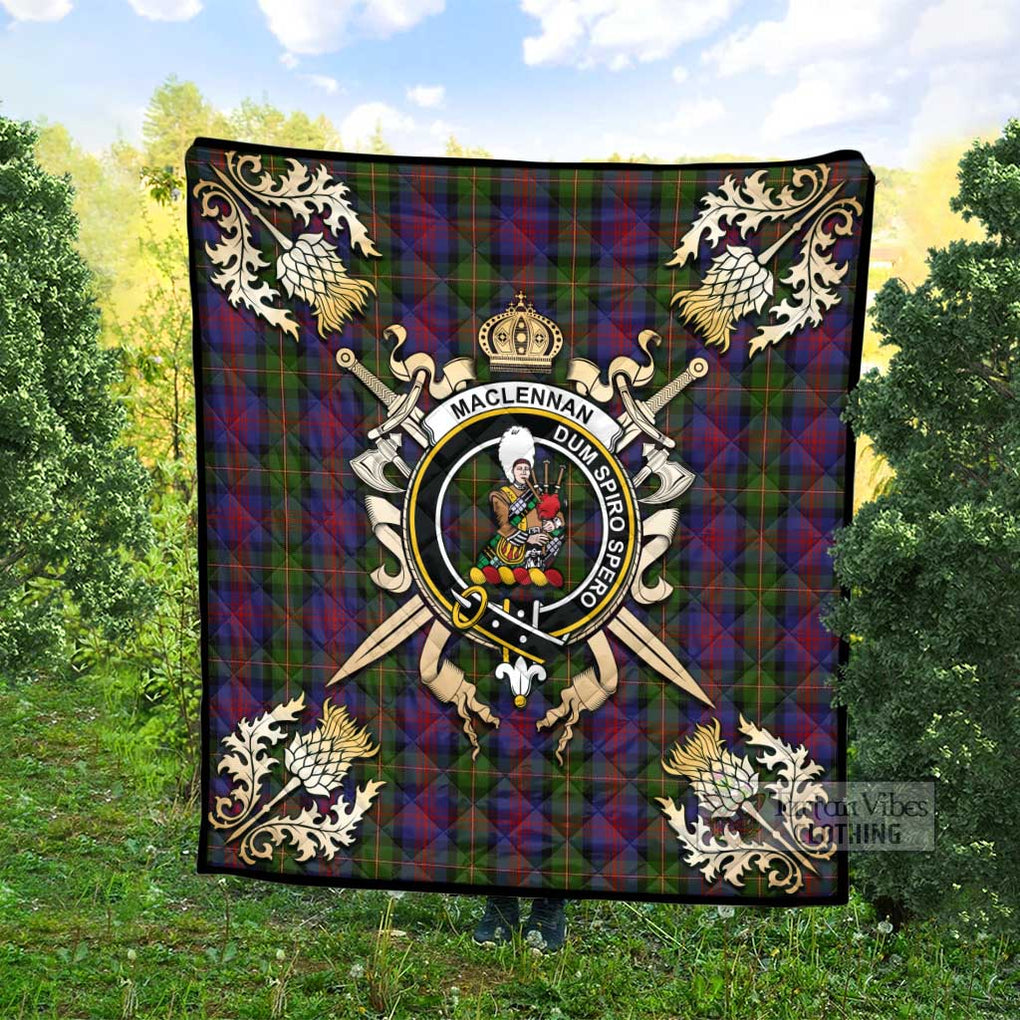 Tartan Vibes Clothing MacLennan (McLennan) Tartan Quilt with Family Crest and Scottish Golden Courage Shield