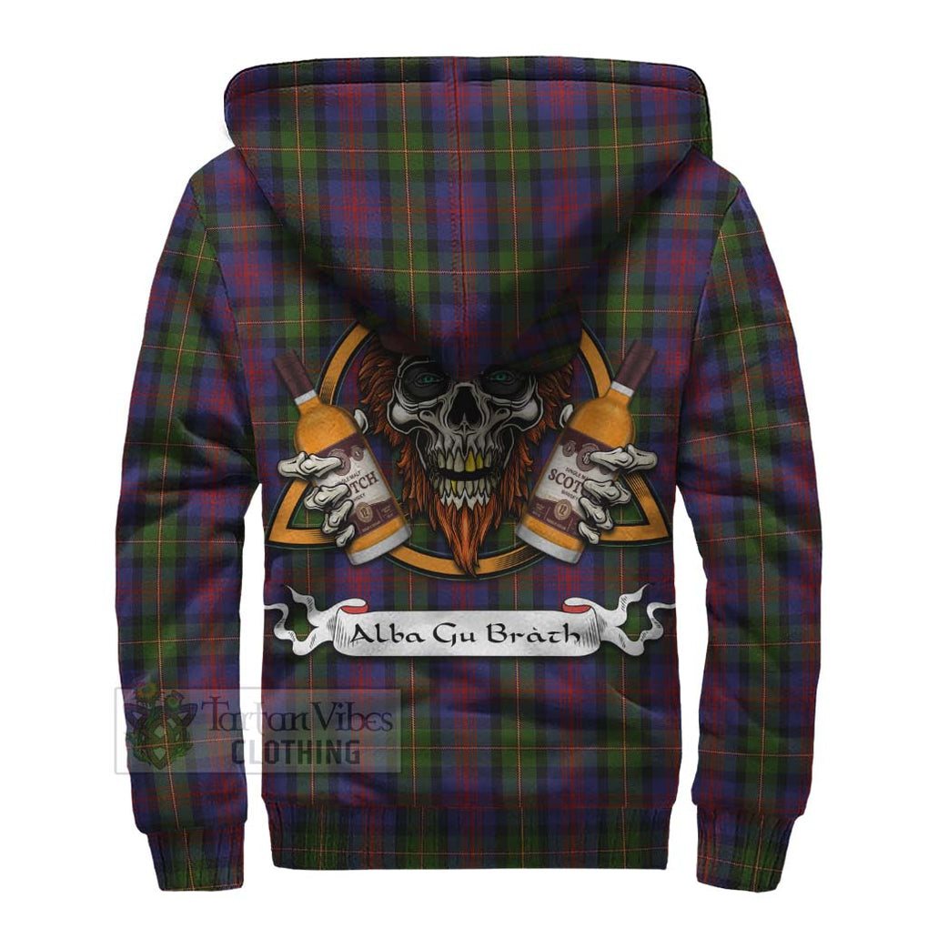 Tartan Vibes Clothing MacLennan (McLennan) Tartan Sherpa Hoodie with Family Crest and Bearded Skull Holding Bottles of Whiskey