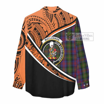 MacLennan (McLennan) Crest Tartan Women's Casual Shirt with Polynesian Vibes Style - Orange Version