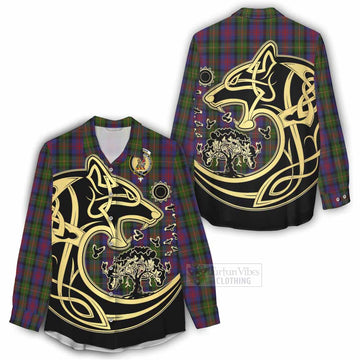 MacLennan (McLennan) Tartan Women's Casual Shirt with Family Crest Celtic Wolf Style