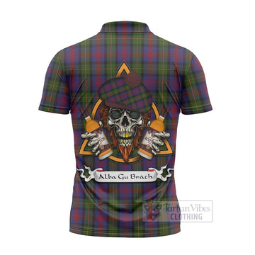 MacLennan (McLennan) Tartan Zipper Polo Shirt with Family Crest and Bearded Skull Holding Bottles of Whiskey