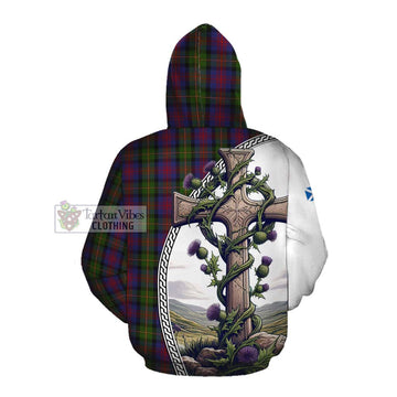 MacLennan (McLennan) Tartan Cotton Hoodie with Family Crest and St. Andrew's Cross Accented by Thistle Vines Pullover Hoodie - Tartan Vibes Clothing