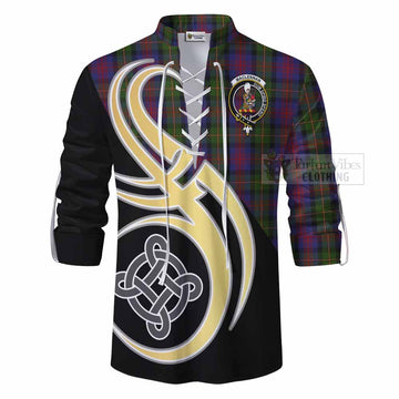 MacLennan (McLennan) Tartan Ghillie Kilt Shirt with Family Crest and Celtic Symbol Style