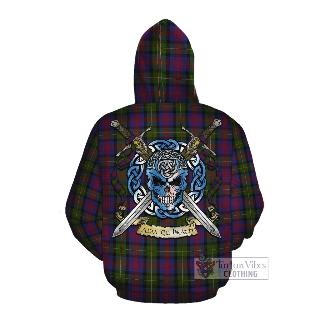 Tartan Vibes Clothing MacLennan (McLennan) Tartan Cotton Hoodie with Family Crest Celtic Skull Style