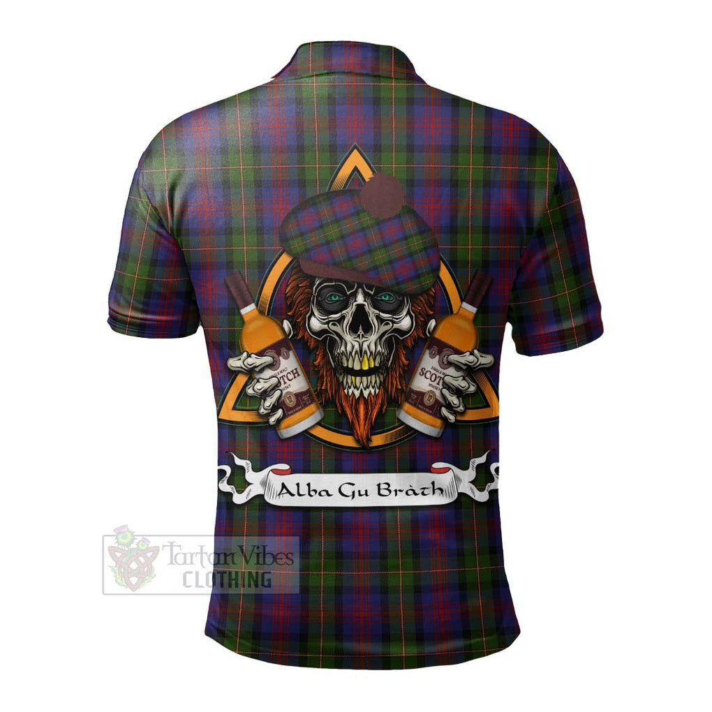 Tartan Vibes Clothing MacLennan (McLennan) Tartan Polo Shirt with Family Crest and Bearded Skull Holding Bottles of Whiskey