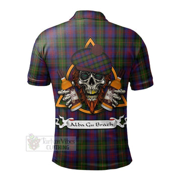 MacLennan (McLennan) Tartan Polo Shirt with Family Crest and Bearded Skull Holding Bottles of Whiskey