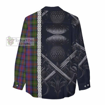 MacLennan (McLennan) Tartan Women's Casual Shirt with Family Crest Cross Sword Thistle Celtic Vibes