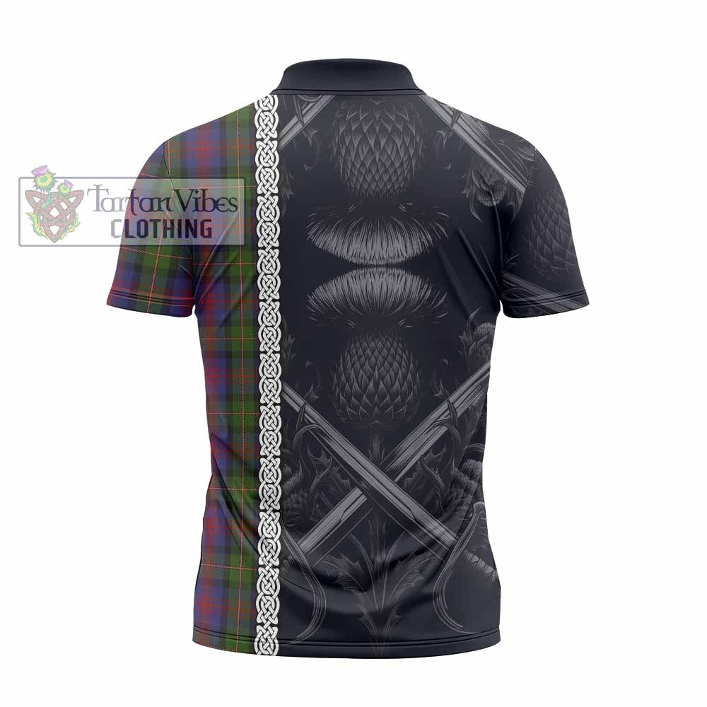 Tartan Vibes Clothing MacLennan (McLennan) Tartan Zipper Polo Shirt with Family Crest Cross Sword Thistle Celtic Vibes