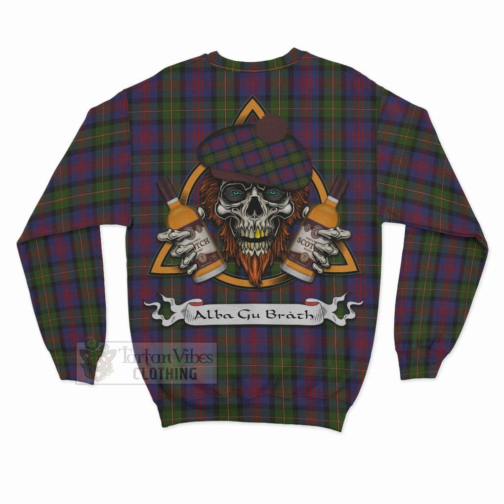 Tartan Vibes Clothing MacLennan (McLennan) Tartan Sweatshirt with Family Crest and Bearded Skull Holding Bottles of Whiskey