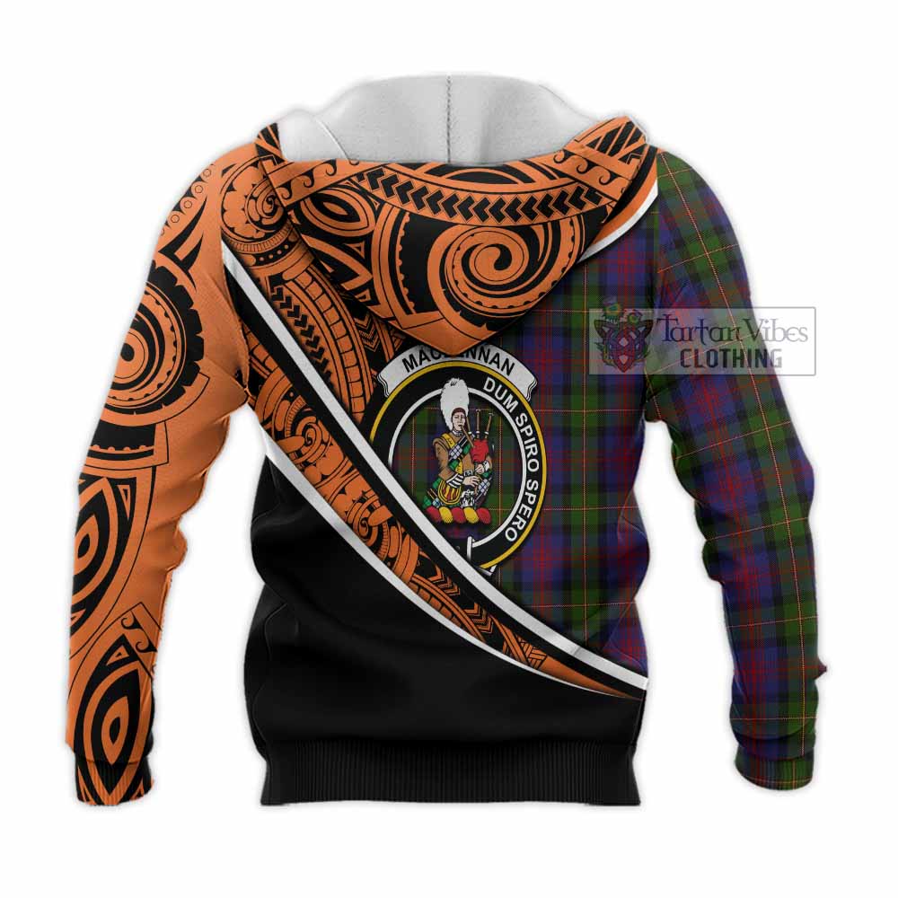 Tartan Vibes Clothing MacLennan (McLennan) Crest Tartan Knitted Hoodie with Maori Tattoo Style - Orange Version