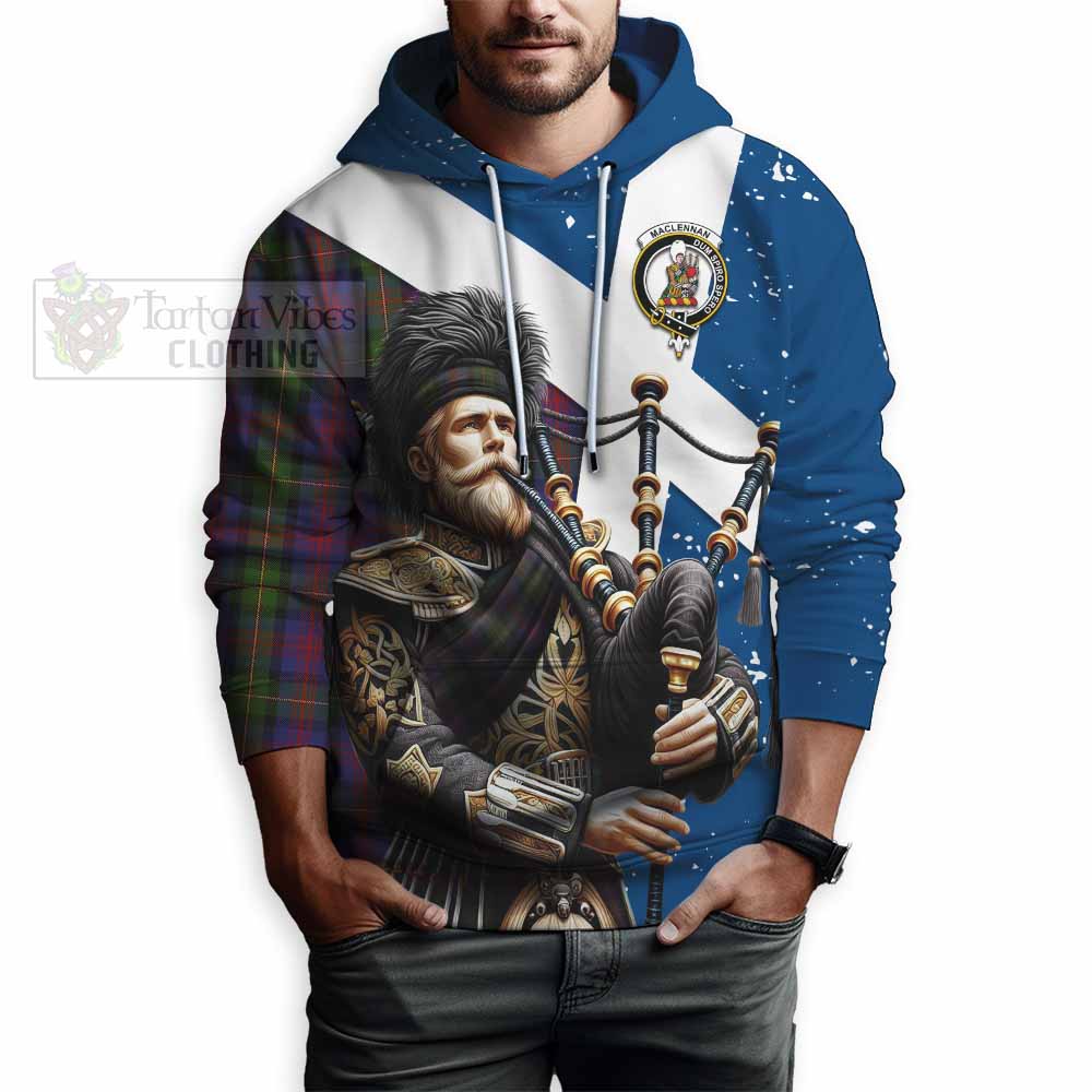 Tartan Vibes Clothing MacLennan (McLennan) Tartan Hoodie with Family Crest Scottish Bagpiper Vibes