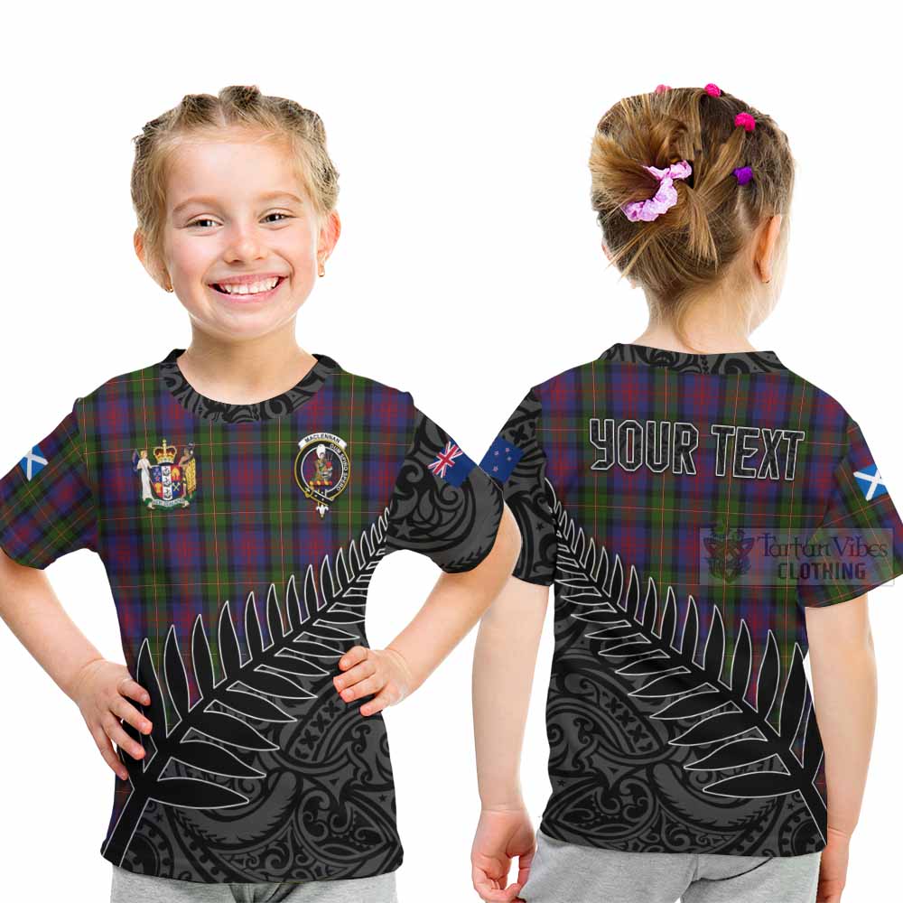 Tartan Vibes Clothing MacLennan (McLennan) Crest Tartan Kid T-Shirt with New Zealand Silver Fern Half Style