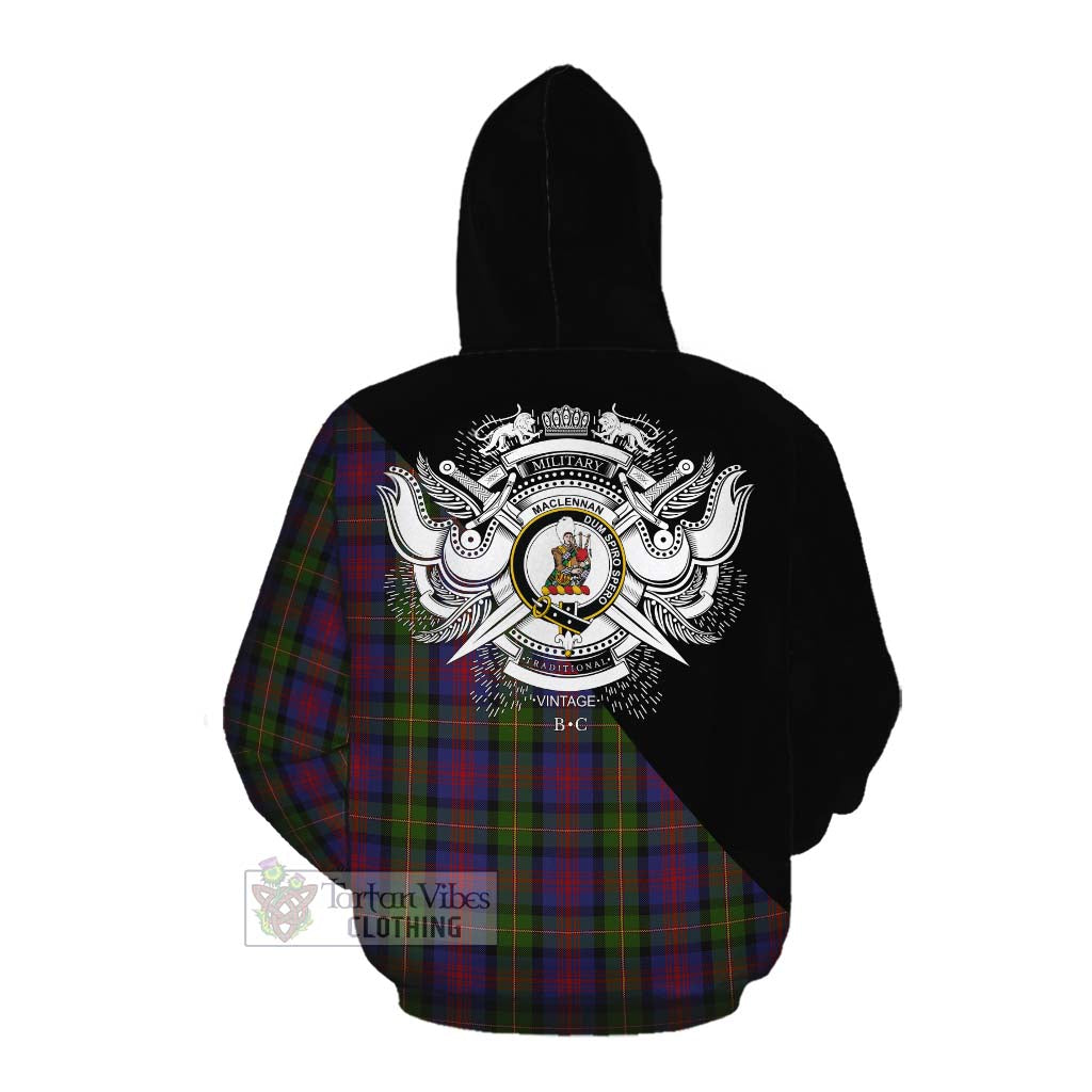 Tartan Vibes Clothing MacLennan (McLennan) Tartan Cotton Hoodie with Family Crest and Military Logo Style