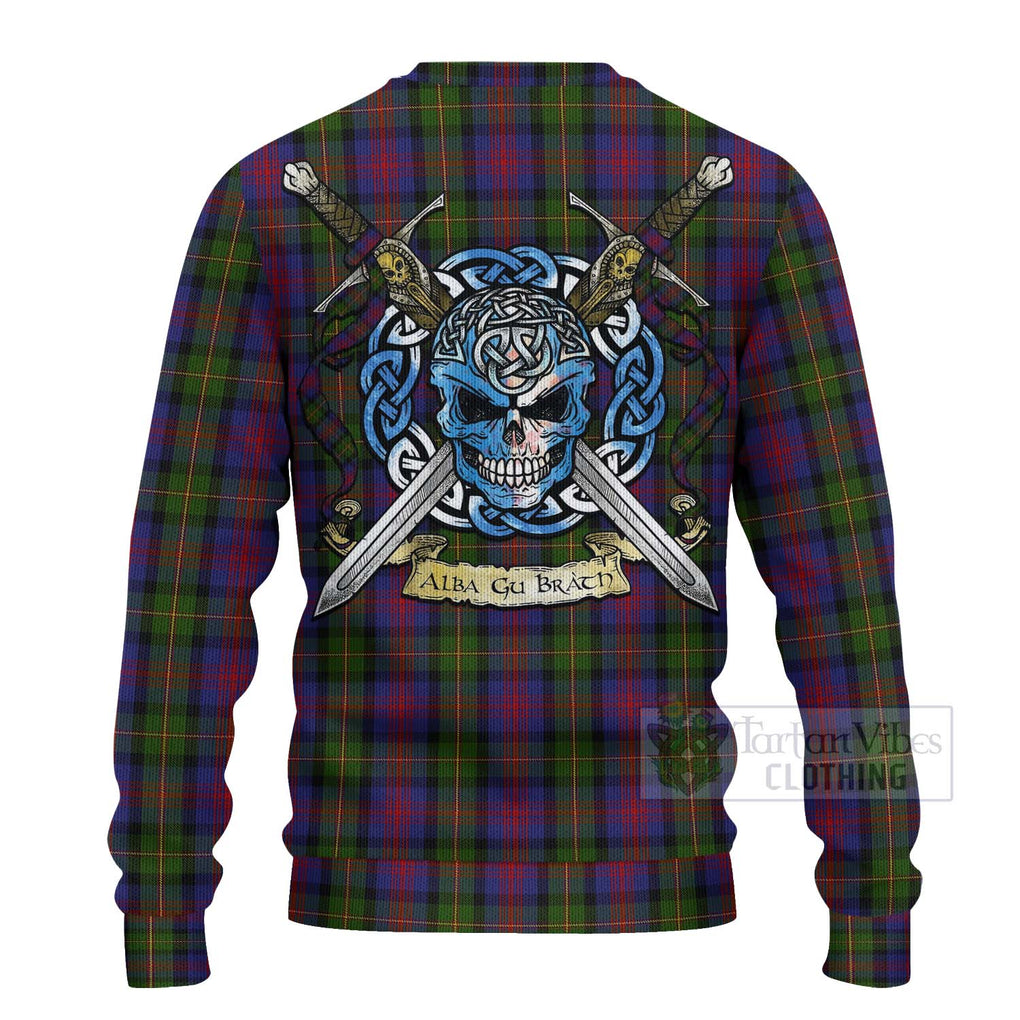 Tartan Vibes Clothing MacLennan (McLennan) Tartan Knitted Sweater with Family Crest Celtic Skull Style