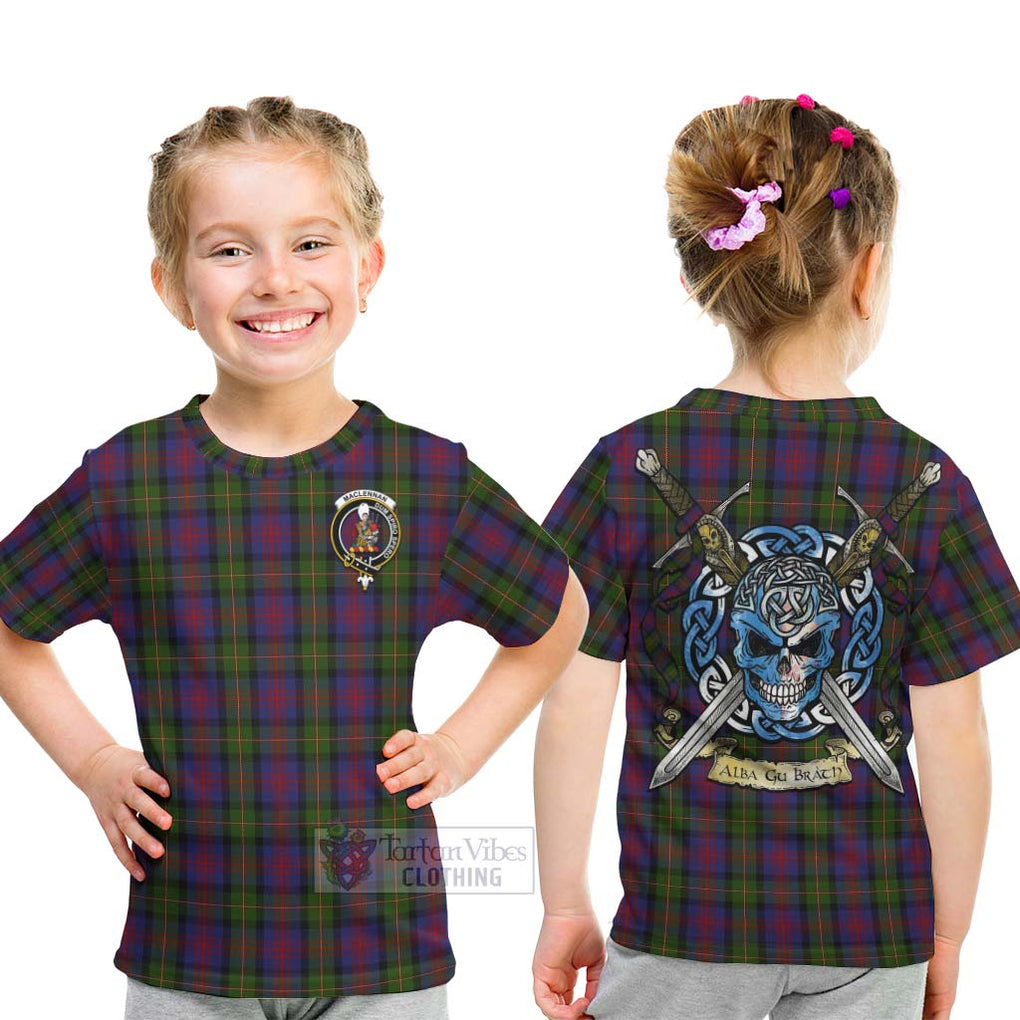 MacLennan (McLennan) Tartan Kid T-Shirt with Family Crest Celtic Skull Style - Tartan Vibes Clothing