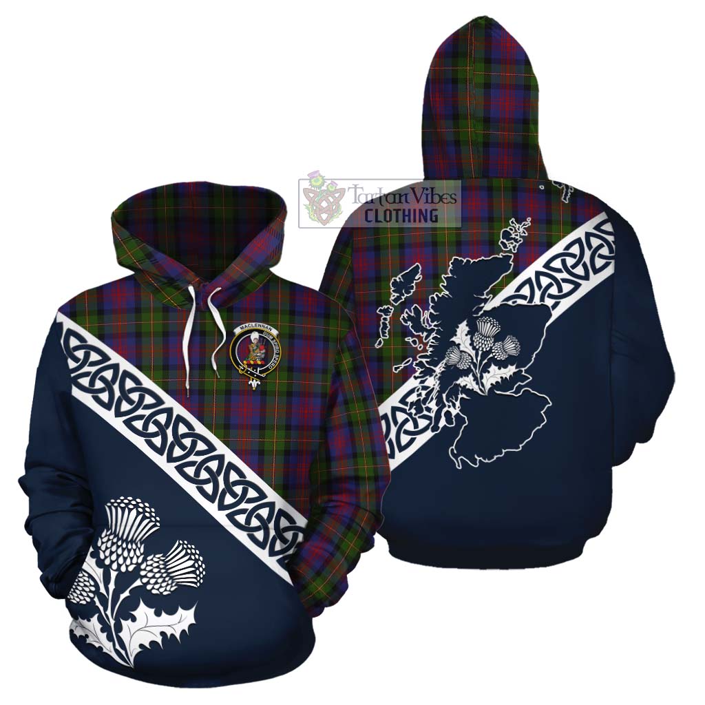 Tartan Vibes Clothing MacLennan (McLennan) Tartan Cotton Hoodie Featuring Thistle and Scotland Map