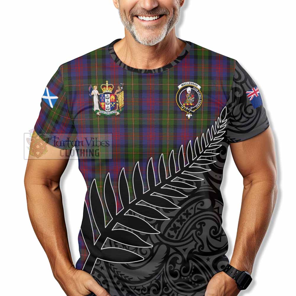 Tartan Vibes Clothing MacLennan (McLennan) Crest Tartan T-Shirt with New Zealand Silver Fern Half Style