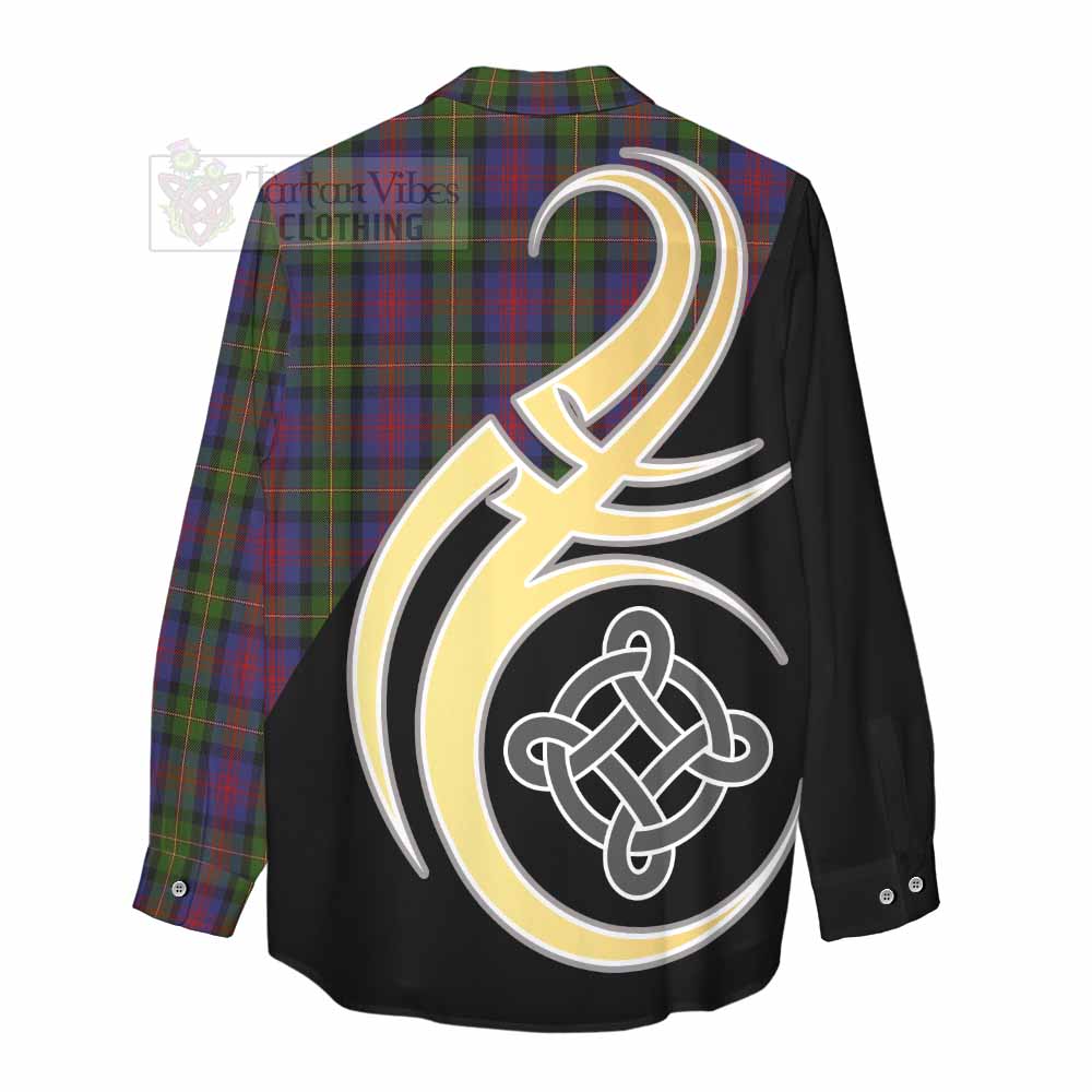 Tartan Vibes Clothing MacLennan (McLennan) Tartan Women's Casual Shirt with Family Crest and Celtic Symbol Style