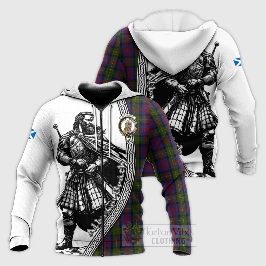 Tartan Vibes Clothing MacLennan (McLennan) Tartan Clan Crest Knitted Hoodie with Highlander Warrior Celtic Style