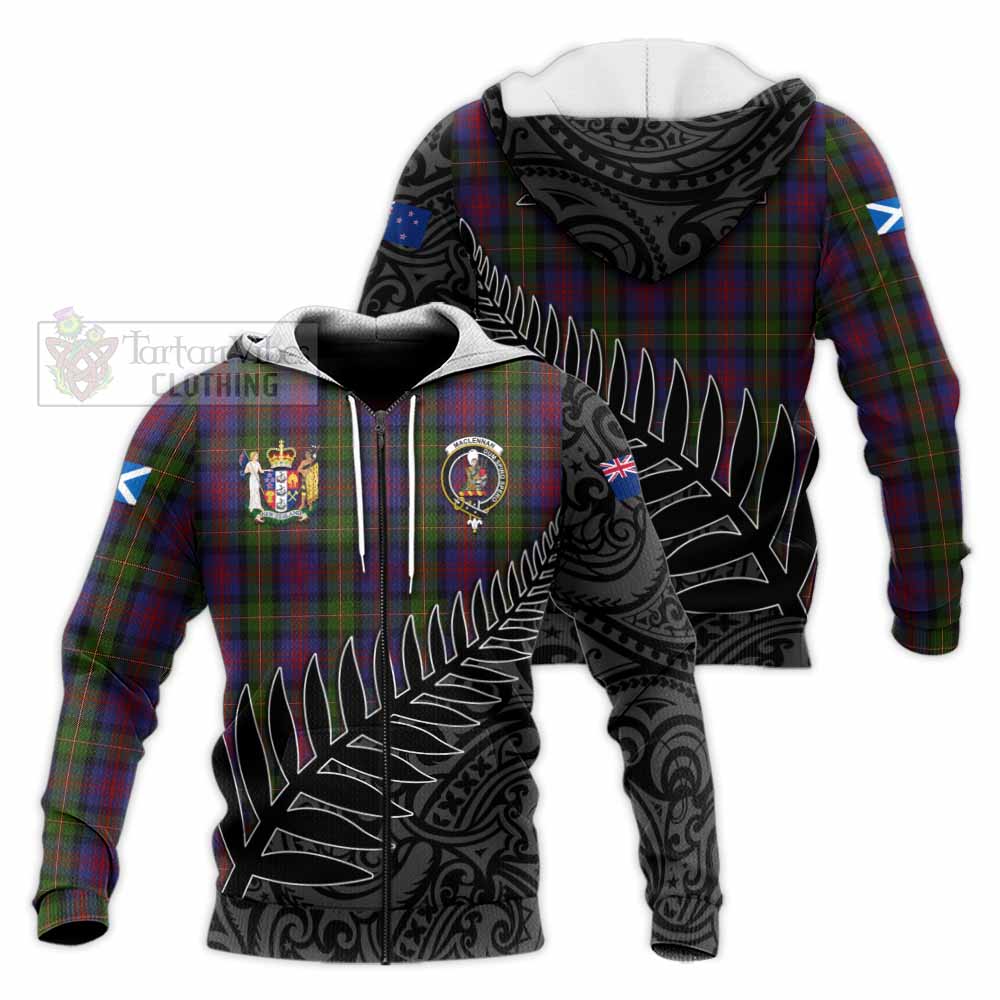 Tartan Vibes Clothing MacLennan (McLennan) Crest Tartan Knitted Hoodie with New Zealand Silver Fern Half Style