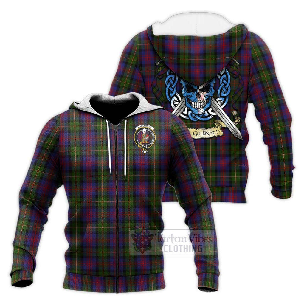 Tartan Vibes Clothing MacLennan (McLennan) Tartan Knitted Hoodie with Family Crest Celtic Skull Style