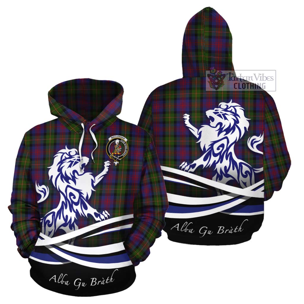 Tartan Vibes Clothing MacLennan (McLennan) Tartan Cotton Hoodie with Alba Gu Brath Regal Lion Emblem