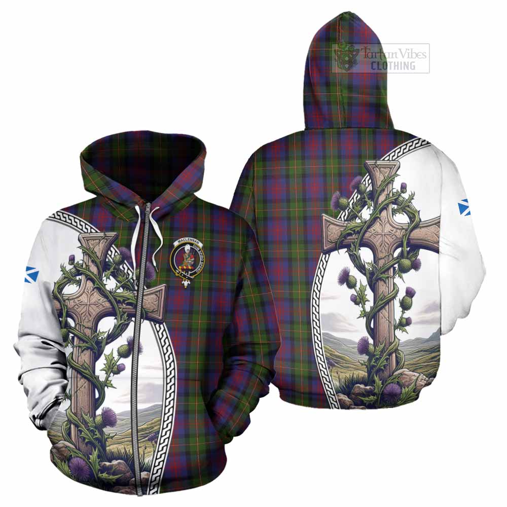 Tartan Vibes Clothing MacLennan (McLennan) Tartan Hoodie with Family Crest and St. Andrew's Cross Accented by Thistle Vines