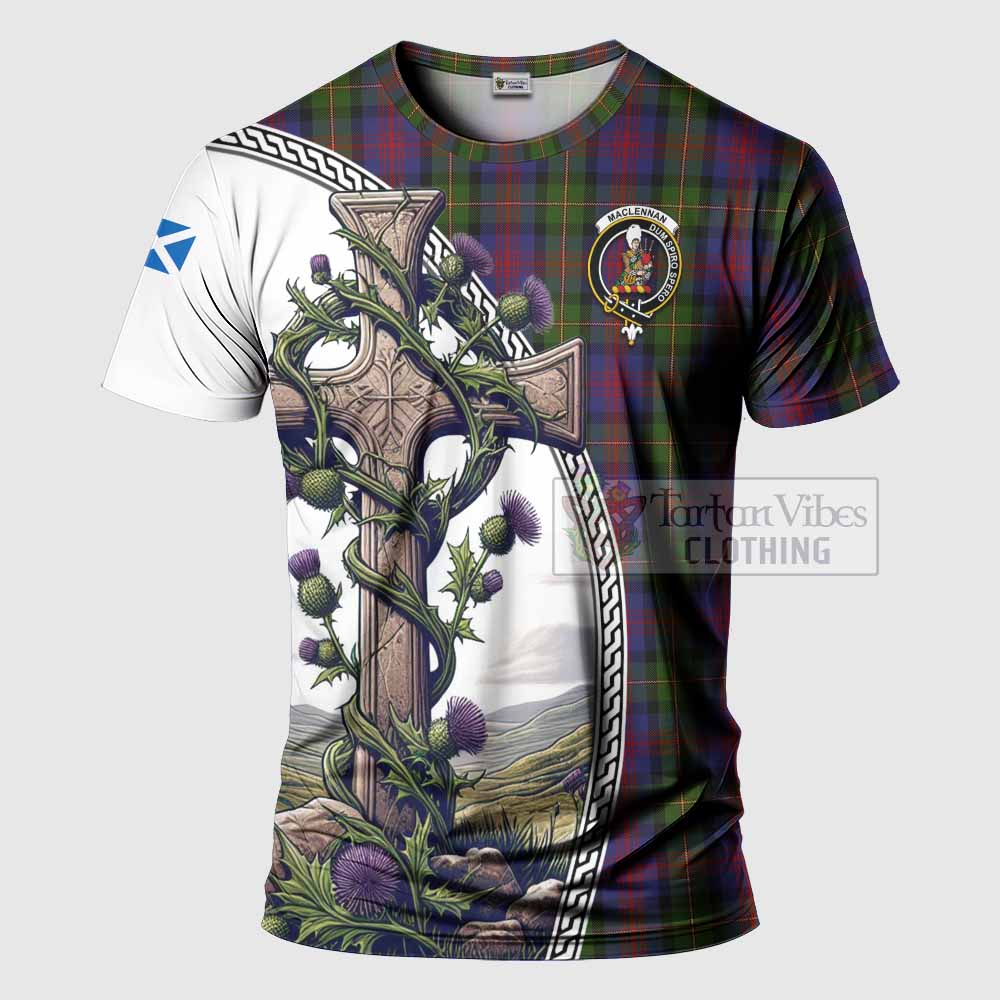 Tartan Vibes Clothing MacLennan (McLennan) Agnew Tartan T-Shirt with Family Crest and St. Andrew's Cross Accented by Thistle Vines