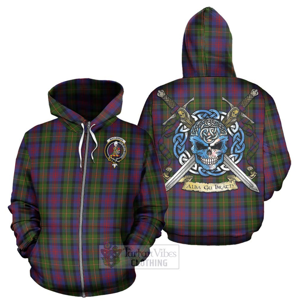 Tartan Vibes Clothing MacLennan (McLennan) Tartan Hoodie with Family Crest Celtic Skull Style