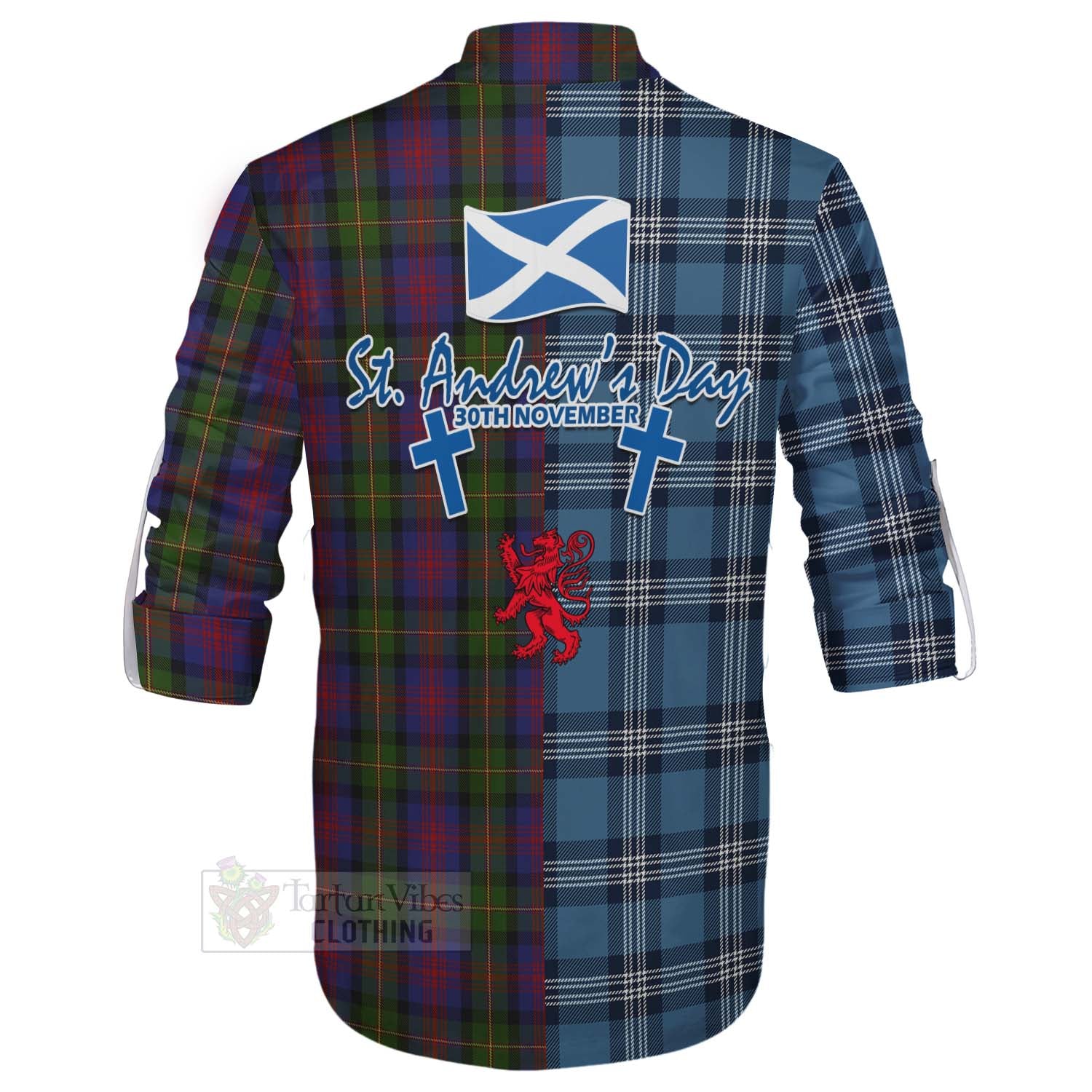 Tartan Vibes Clothing MacLennan (McLennan) Tartan Ghillie Kilt Shirt Happy St. Andrew's Day Half Tartan Style