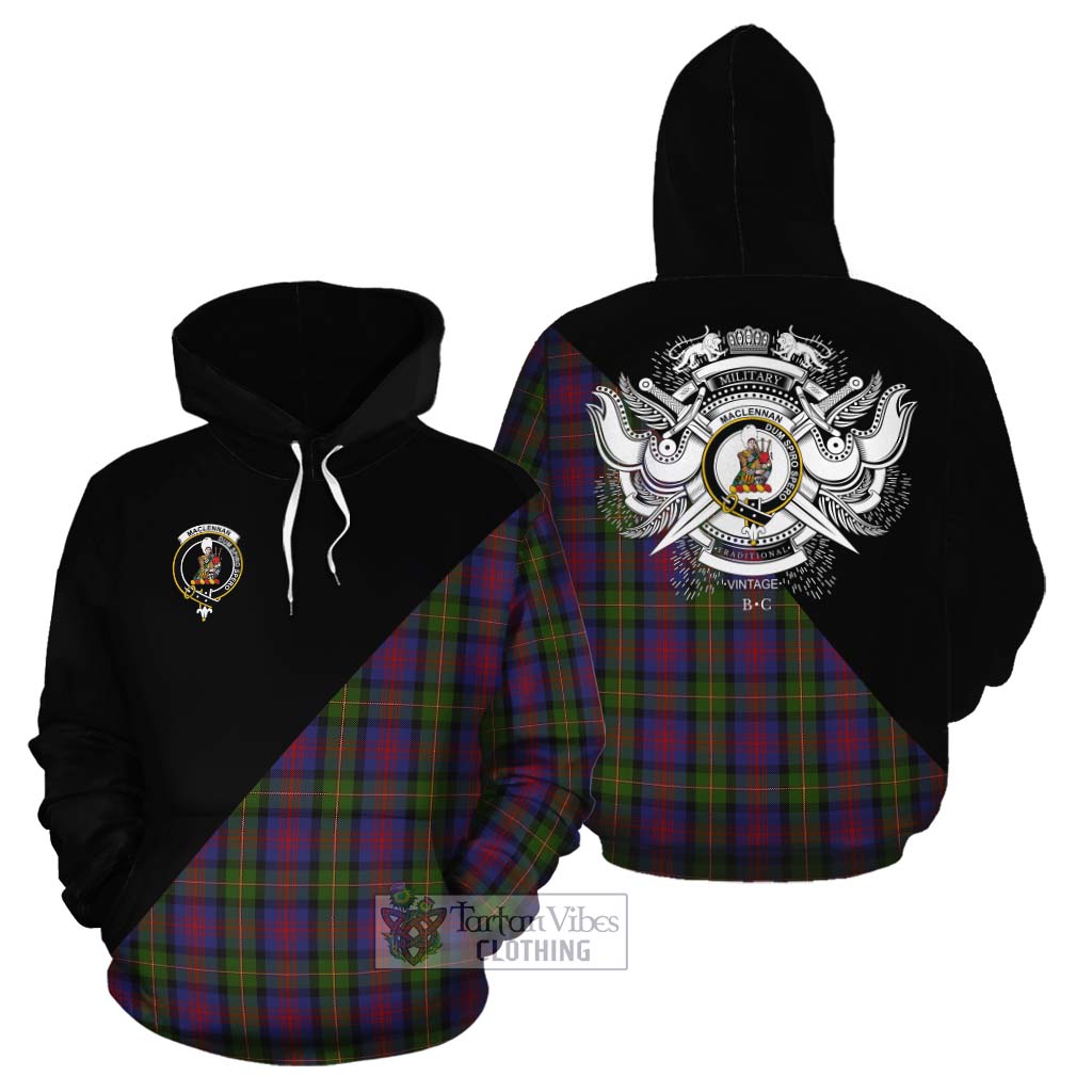 Tartan Vibes Clothing MacLennan (McLennan) Tartan Cotton Hoodie with Family Crest and Military Logo Style