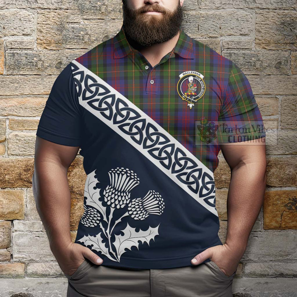 MacLennan (McLennan) Tartan Polo Shirt Featuring Thistle and Scotland Map - Tartanvibesclothing Store