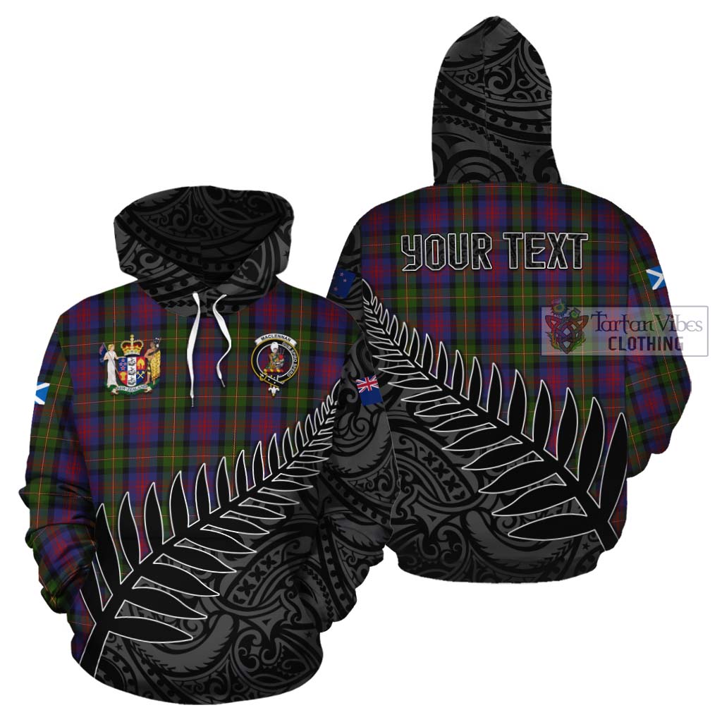 Tartan Vibes Clothing MacLennan (McLennan) Crest Tartan Cotton Hoodie with New Zealand Silver Fern Half Style