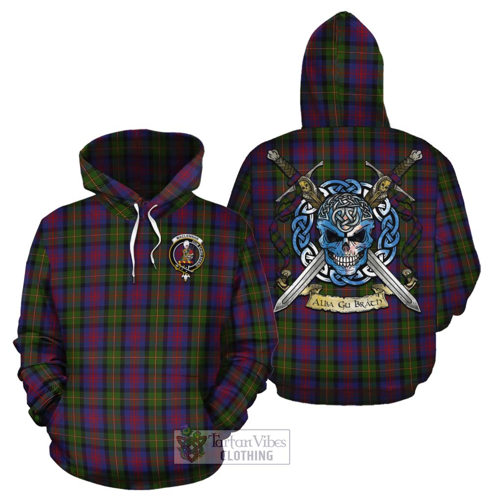 Tartan Vibes Clothing MacLennan (McLennan) Tartan Cotton Hoodie with Family Crest Celtic Skull Style