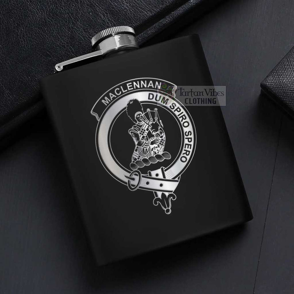 Tartan Vibes Clothing MacLennan (McLennan) Crest Hip Flask Set 7oz Black Stainless Steel with A Gift Box