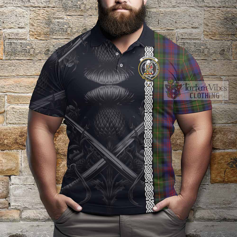 MacLennan (McLennan) Tartan Polo Shirt with Family Crest Cross Sword Thistle Celtic Vibes - Tartan Vibes Clothing