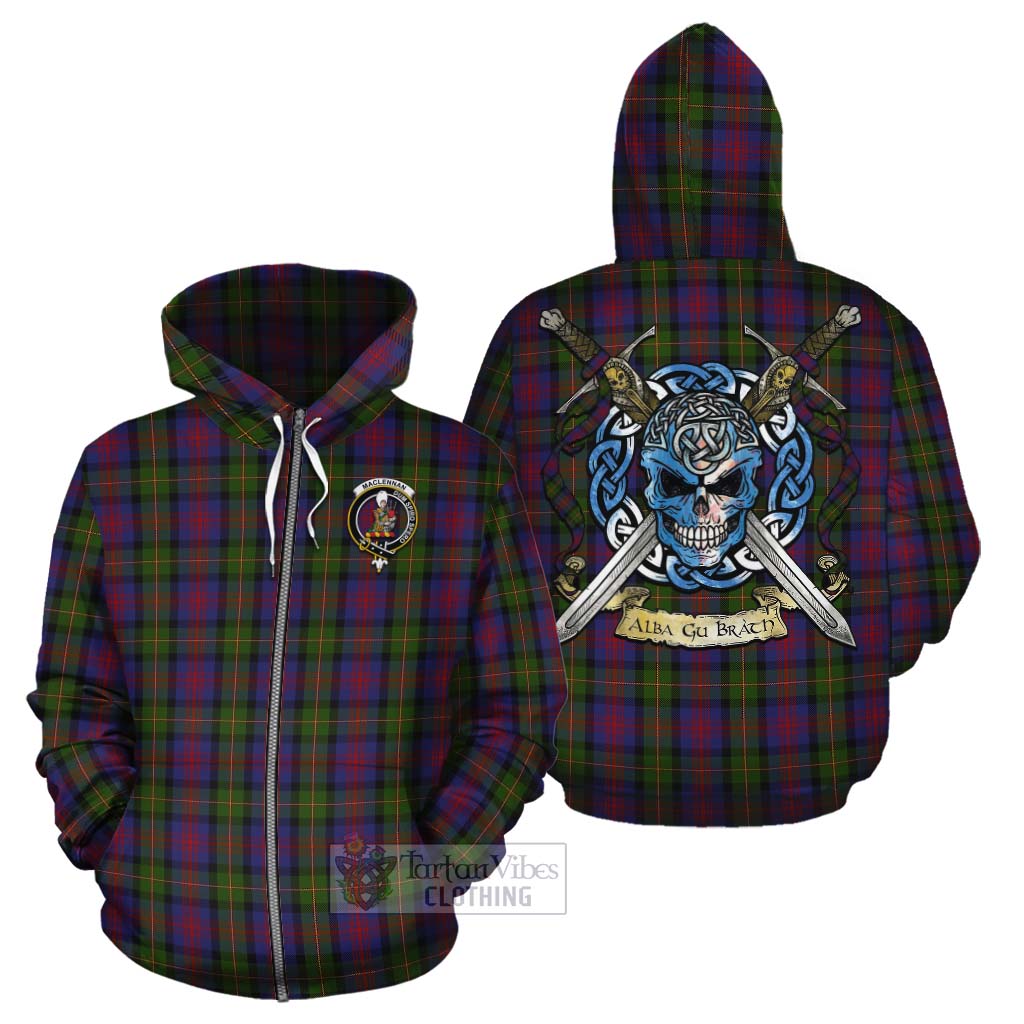 Tartan Vibes Clothing MacLennan (McLennan) Tartan Cotton Hoodie with Family Crest Celtic Skull Style