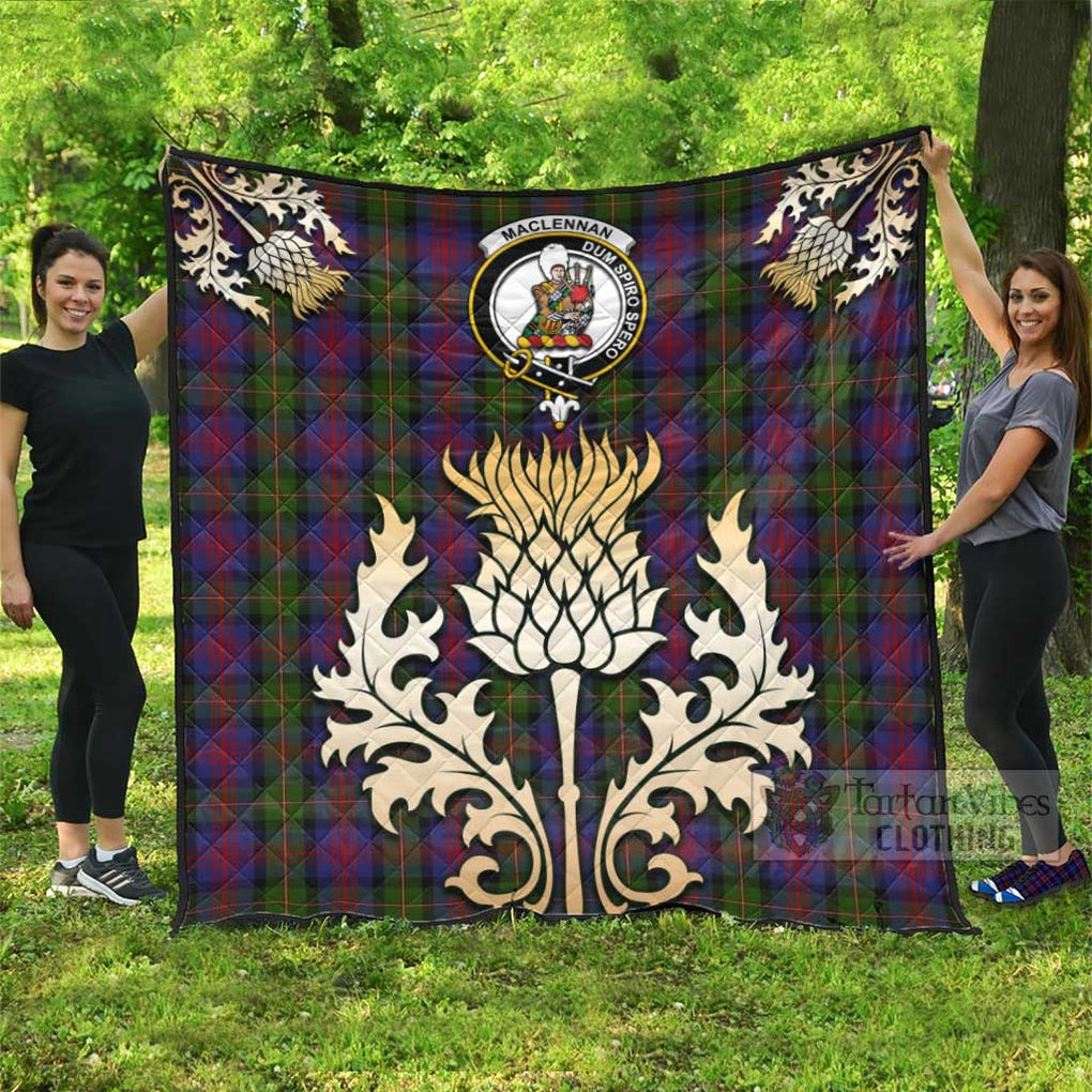 Tartan Vibes Clothing MacLennan (McLennan) Tartan Quilt with Family Crest and Golden Thistle Style