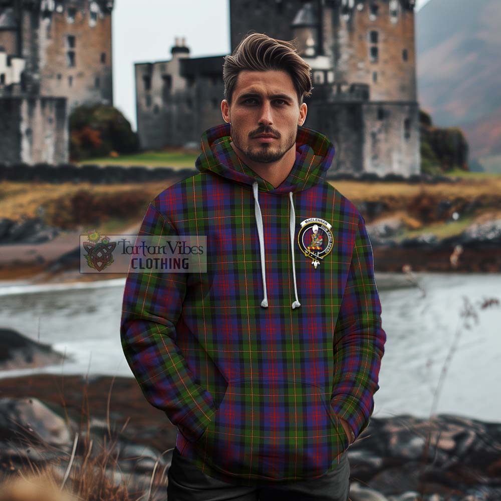 Tartan Vibes Clothing MacLennan (McLennan) Tartan Cotton Hoodie with Family Crest Celtic Skull Style