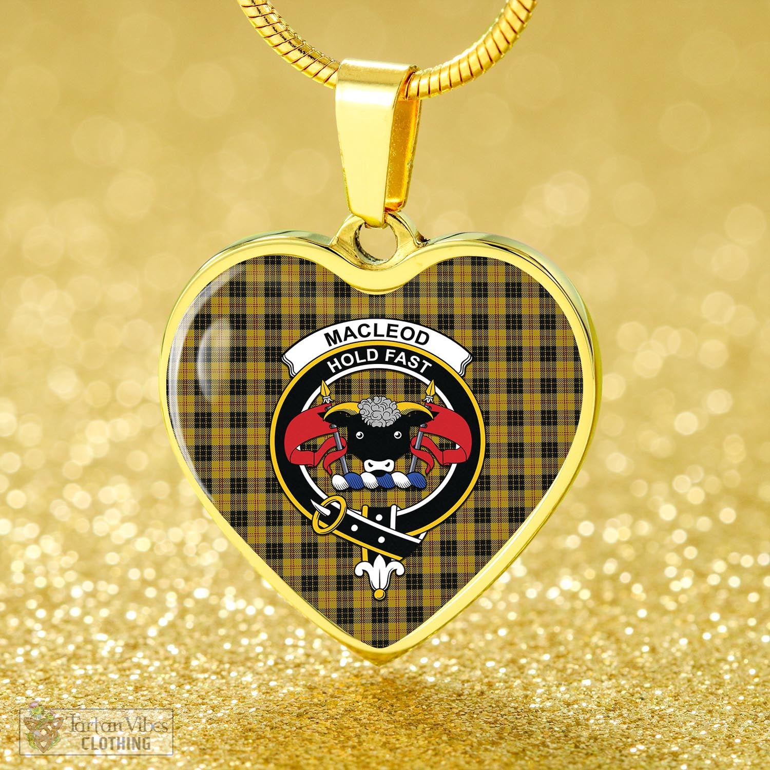 Tartan Vibes Clothing MacLeod Tartan Heart Necklace with Family Crest