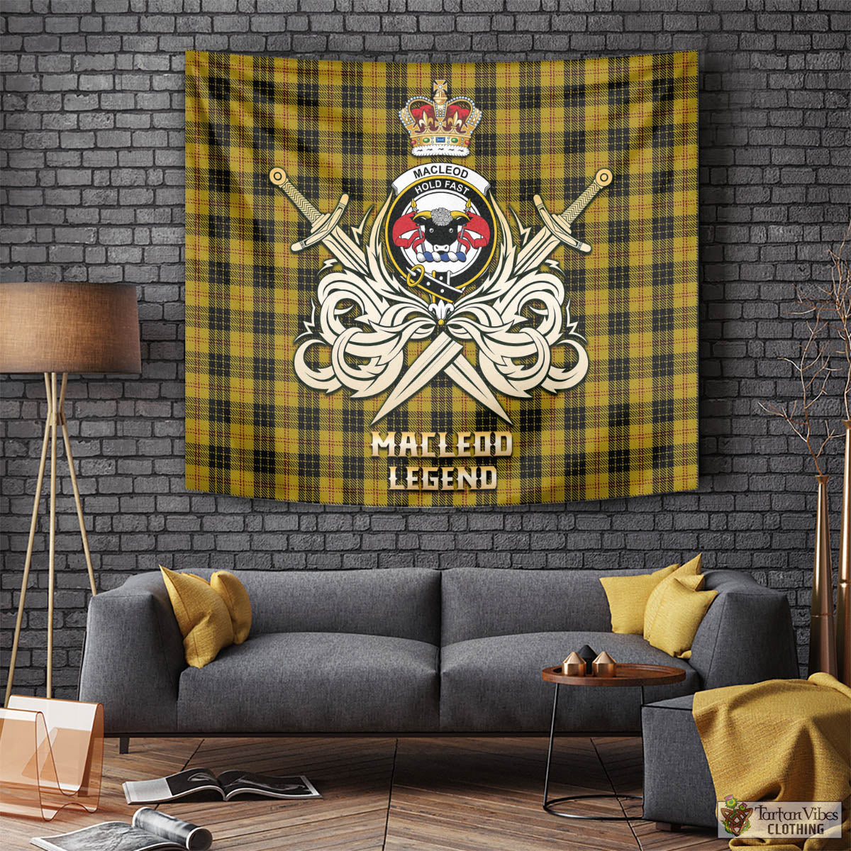 Tartan Vibes Clothing MacLeod Tartan Tapestry with Clan Crest and the Golden Sword of Courageous Legacy