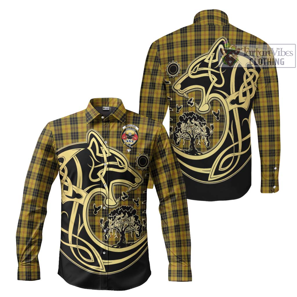 MacLeod Tartan Long Sleeve Button Shirt with Family Crest Celtic Wolf Style Men's Shirt S - Tartan Vibes Clothing