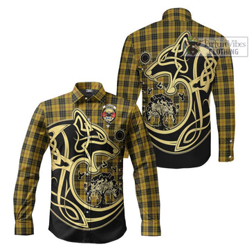 MacLeod Tartan Long Sleeve Button Shirt with Family Crest Celtic Wolf Style