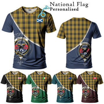 MacLeod Tartan T-Shirt with Personalised National Flag and Family Crest Half Style