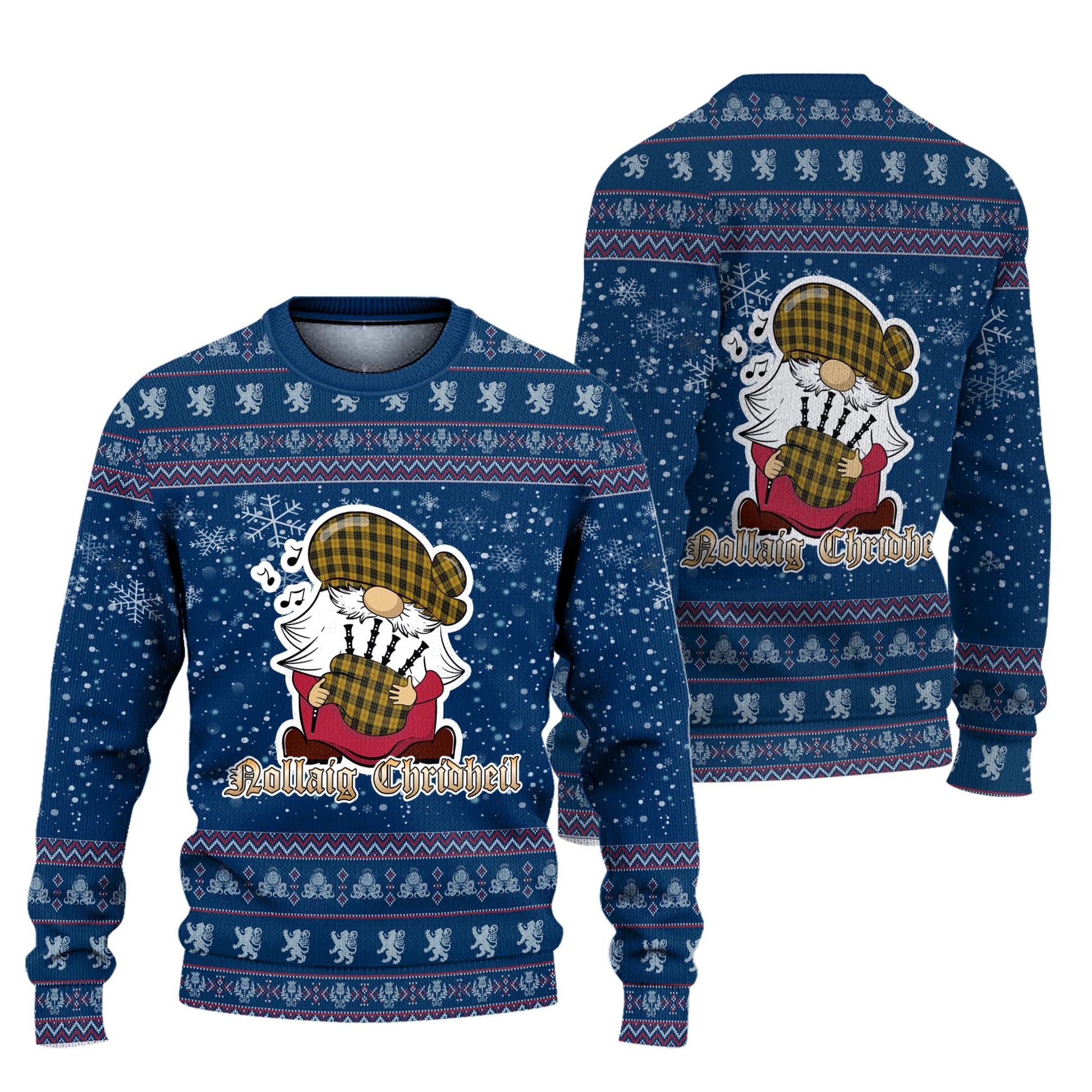 MacLeod Clan Christmas Family Knitted Sweater with Funny Gnome Playing Bagpipes Unisex Blue - Tartanvibesclothing