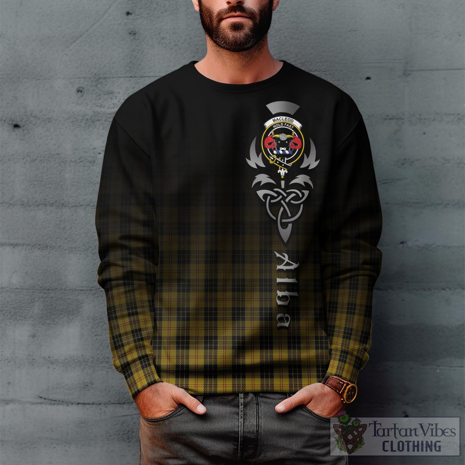 Tartan Vibes Clothing MacLeod Tartan Sweatshirt Featuring Alba Gu Brath Family Crest Celtic Inspired