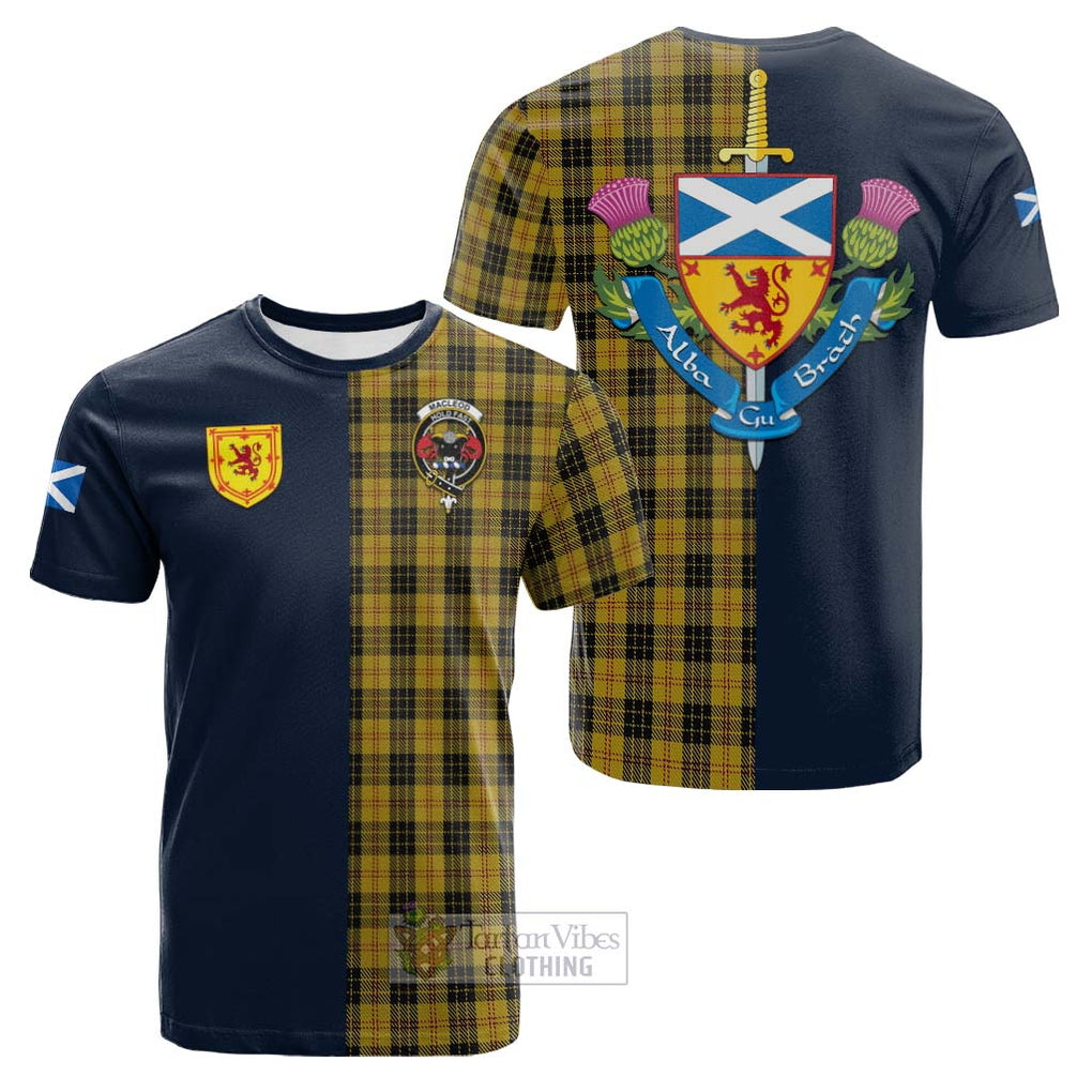 Tartan Vibes Clothing MacLeod Tartan Cotton T-shirt with Scottish Lion Royal Arm Half Style